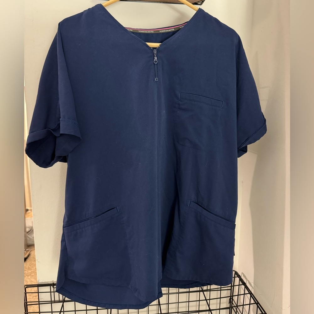 Navy Blue Zip-Up Scrub Top